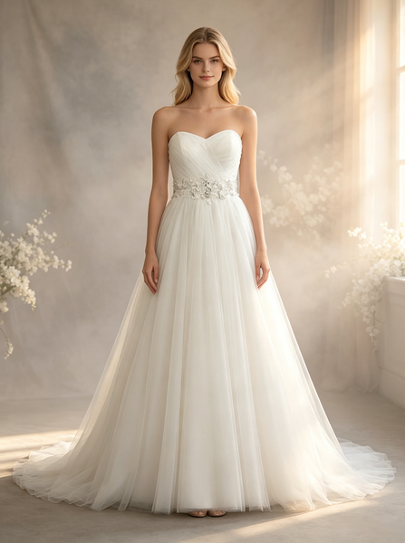White Strapless Wedding Dresses,Tulle A-line Bridal Dress with Corset Back,WD00543