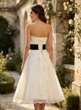 Knee Length Lace Wedding Reception Dresses,Strapless Short Wedding Dress,WD00540