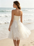 Knee Length Sweetheart Neckline Wedding Dresses,Reception Wedding Dress with Corset Back,WD00542
