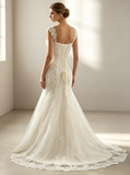 Mermaid Wedding Dress with Straps,Beaded Lace Bridal Dress,WD00536