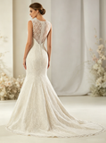 Mermaid Lace Wedding Dress with V-neck,Simple Lace Bridal Gown,WD00538