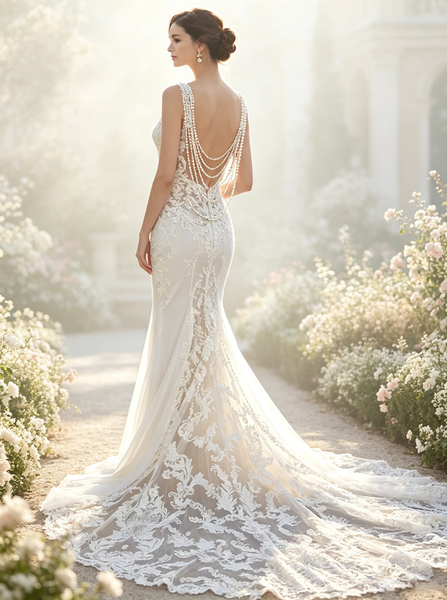 Sexy Mermaid Wedding Dresses,Open Back Fitted Wedding Dress,WD00517