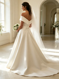 Off the Shoulder Satin Wedding Dresses,Simple A-line Wedding Dress,WD00514