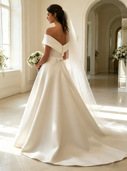 Off the Shoulder Satin Wedding Dresses,Simple A-line Wedding Dress,WD00514