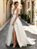 Modern Wedding Dress with Slit,Sexy Satin Wedding Dress,WD00510