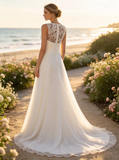 Chiffon Wedding Dress with Sweep Train,Beach Wedding Dress Under $200,WD00556