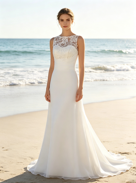 Chiffon Wedding Dress with Sweep Train,Beach Wedding Dress Under $200,WD00556