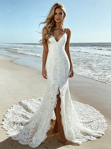 Boho Wedding Dress,Open Back Lace Wedding Dress,Beach Wedding Dress,WD00494