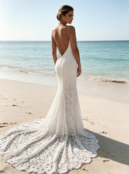 Boho Wedding Dress,Open Back Lace Wedding Dress,Beach Wedding Dress,WD00494
