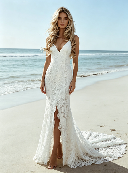 Boho Wedding Dress,Open Back Lace Wedding Dress,Beach Wedding Dress,WD00494