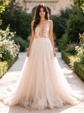 A-line Wedding Dress with Train,Boho Bridal Gown,WD00506