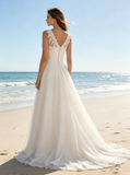 Ivory A-line Chiffon Wedding Dress,Destination Summer Wedding Dress,WD00535