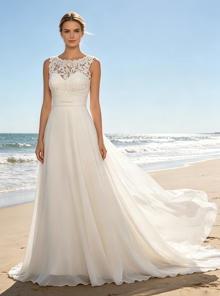 Ivory A-line Chiffon Wedding Dress,Destination Summer Wedding Dress,WD00535