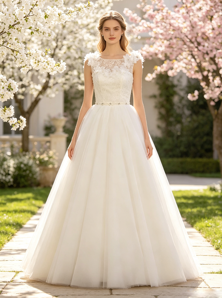 Floor Length Princess Wedding Dress,Outdoor Tulle Wedding Gown,WD00534