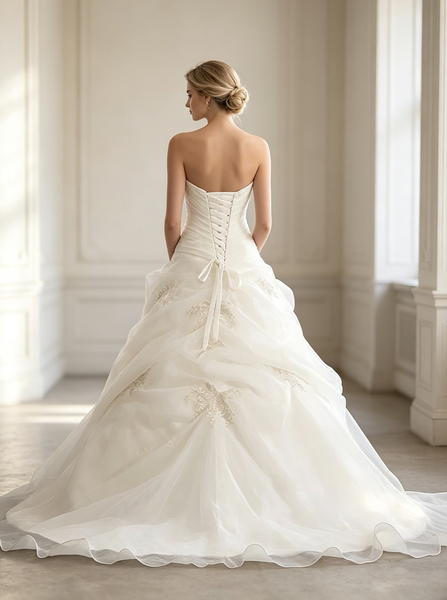 Classic Wedding Gown with Pickups,Sweetheart Organza and Lace Wedding Dress,WD00533