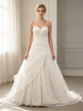 Classic Wedding Gown with Pickups,Sweetheart Organza and Lace Wedding Dress,WD00533