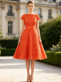Orange A-line Lace Wedding Dresses,Knee Length Wedding Party Dress with Sash,WD00530