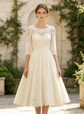 Vintage Lace Wedding Dress,Tea Length Wedding Dress with Sleeves,WD00529