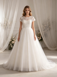 Modest Wedding Dress with Short Sleeves,Simple Wedding Gown,WD00528