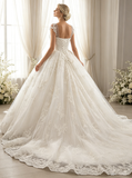Princess Wedding Dress with Illusion Neckline,Gorgeous Bridal Gown with Lace,WD00524
