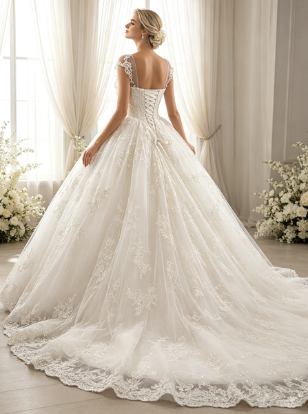 Princess Wedding Dress with Illusion Neckline,Gorgeous Bridal Gown with Lace,WD00524