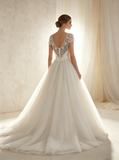Elegant Wedding Dress with Beaded Bodice,Princess Wedding Gown with Short Sleeves,WD00520