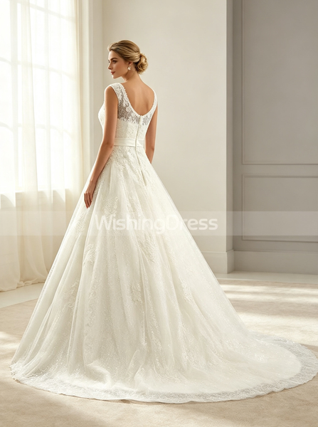 Elegant A-line Lace Wedding Dress,Ivory Scoop Neckline Bridal Dress,WD00521