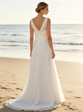 Romantic Beach Wedding Dress with V-neck,Chiffon Bridal Dress Summer,WD00557