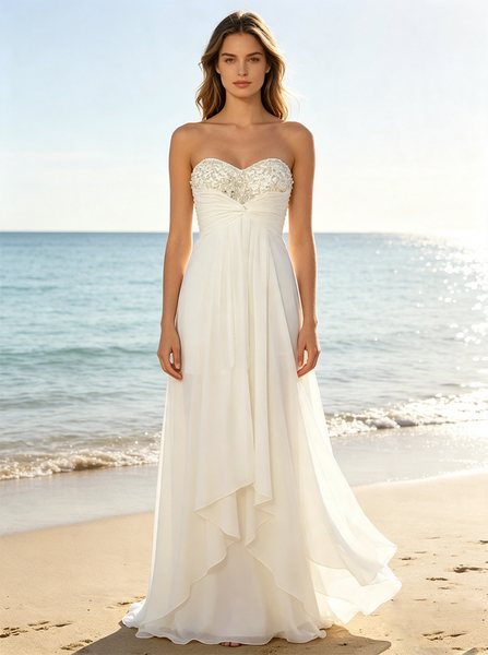 Sweetheart Wedding Dresses Beach,Chiffon Open Back Outdoor Wedding Dress,WD00558