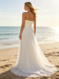 Simple Chiffon Wedding Dress for Destination Wedding,Ivory Bridal Dress Under $200,WD00559