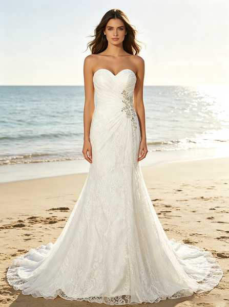 Mermaid Lace Wedding Dress,Sweetheart Neck Bridal Dress with Beadwork,WD00561