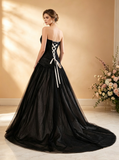 Black Mermaid Wedding Dresses,Unique Pleated Tulle Bridal Dress,WD00562