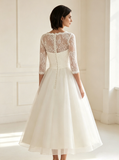 Ivory Tea Length Wedding Dress with Sleeves,Modest Wedding Reception Dress,WD00565