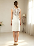 Ivory Lace Wedding Dresses,Knee Length Sheath Wedding Reception Dress,WD00567