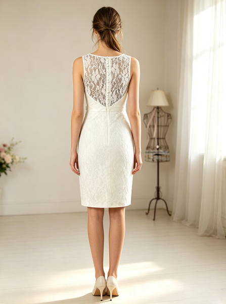 Ivory Lace Wedding Dresses,Knee Length Sheath Wedding Reception Dress,WD00567