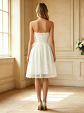 Lace Strapless Wedding Reception Dress,Knee Length Beach Wedding Dress,WD00568