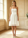 Lace Strapless Wedding Reception Dress,Knee Length Beach Wedding Dress,WD00568
