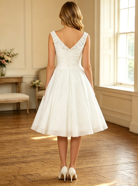 Taffeta Knee Length Wedding Dresses,Pleated Short Wedding Reception Dress,WD00570