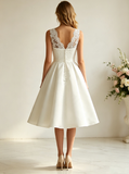 Satin Knee Length Wedding Dresses,Garden Short Wedding Dress,WD00569