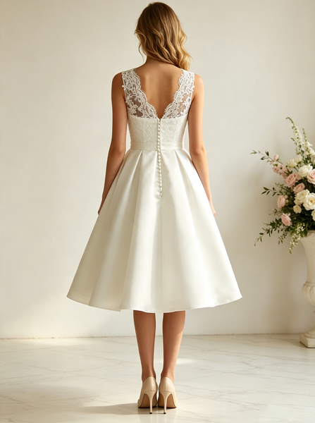 Satin Knee Length Wedding Dresses,Garden Short Wedding Dress,WD00569