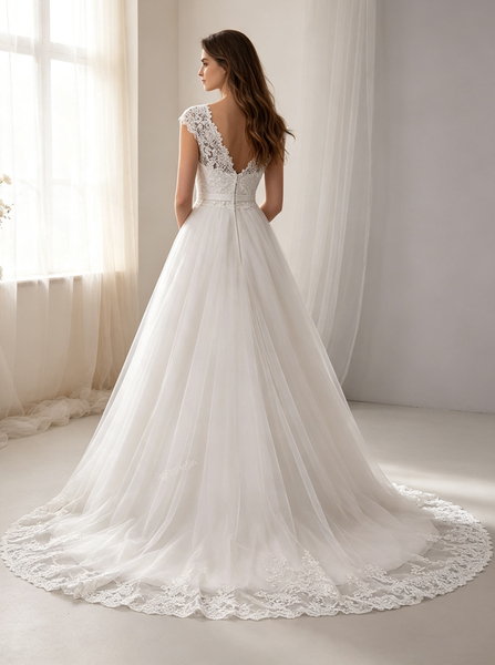 Elegant A-line Wedding Dress V-neck,Ivory Classic Wedding Dress,WD00574