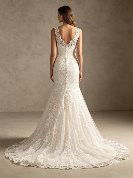 Lace Mermaid Wedding Dress,Modest Wedding Gown,WD00577