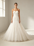 Ivory Mermaid Wedding Gown,Tulle Princess Wedding Dress with Appliques,WD00579