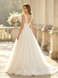 Princess Wedding Dress with V-neck,Lace A-line Wedding Dress,WD00581