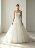 Strapless A-line Wedding Gown,Ivory Beaded Bridal Dress,WD00583