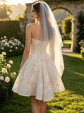 A-line Mini Wedding Dress,Lace Short Wedding Reception Dress,Sweetheart Neckline Custom Dress,WS25103120