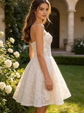 A-line Mini Wedding Dress,Lace Short Wedding Reception Dress,Sweetheart Neckline Custom Dress,WS25103120