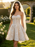 A-line Mini Wedding Dress,Lace Short Wedding Reception Dress,Sweetheart Neckline Custom Dress,WS25103120