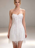 Sweetheart Lace Mini Bridal Dress,Short Fringed Party Dress,Bodycon Reception Dress,WS25103128