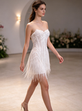 Sweetheart Lace Mini Bridal Dress,Short Fringed Party Dress,Bodycon Reception Dress,WS25103128